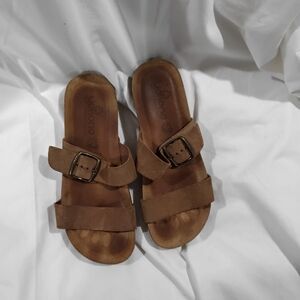 Yokono Wome's Brown Comfort Sandals with Buckle and Contoured Footbed
